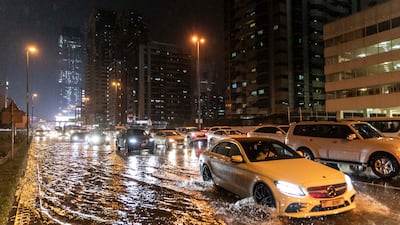 A flooded street in Dubai. Antonie Robertson / The National