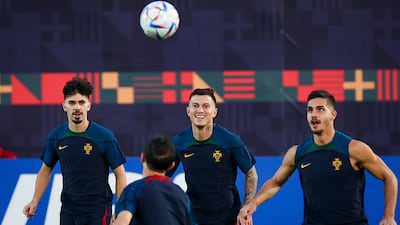 Vitinha, Bernardo Silva, Otavio and Andre Silva train in Qatar. EPA