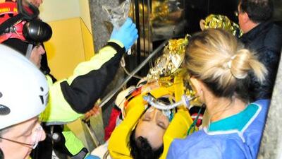 Robert Kubica is carried on a stretcher at Santa Corona hospital in Pietra Ligure, Italy,following his crash in a rally on February 6.