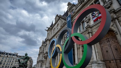The Olympic rings in front of the Paris City Hall ahead of the 2024 Games. AP