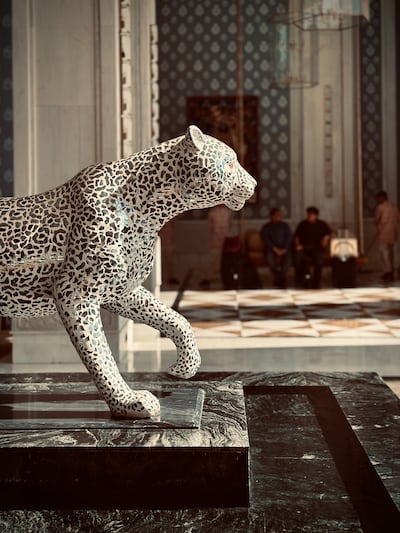 The lobby features oversized leopard sculptures, once known to roam the surrounding hills. Photo: Fairmont