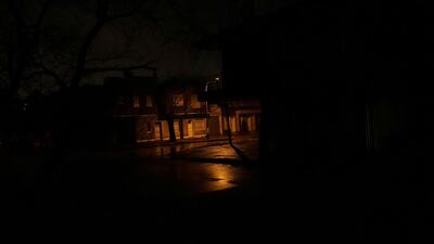 A lamppost shines down a street as the rest of the neighbourhood Parque Batlle goes without electricity. Reuters