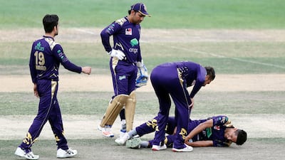 Quetta's Ghulam Mudassar is injured and had to go off during the game.