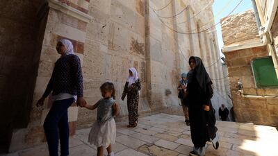 Palestinians at the at the Ibrahimi mosque, also known as the Tomb of the Patriarchs in the West Bank city of Hebron, on July 8, 2017. Al Hashlamoun / EPA