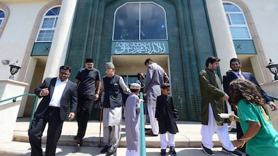 Muslims attend celebrations for Eid Al Fitr, marking the end of fasting for Ramadan, at the Baitul Hameed Mosque in Chino, California. AFP