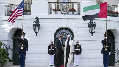 Sheikh Mohammed bin Zayed, Crown Prince of Abu Dhabi and Deputy Supreme Commander of the Armed Forces and US president Barack Obama have united to form the Abu Dhabi-based Sawab Centre. Carolyn Kaster / AP Photo