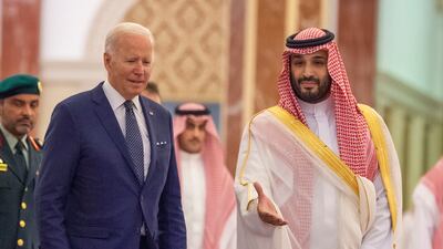 Saudi Arabia's Crown Prince Mohammed bin Salman and US President Joe Biden at Al Salam Palace in Jeddah where they led bilateral talks on July 15, 2022. Saudi Royal Court / EPA