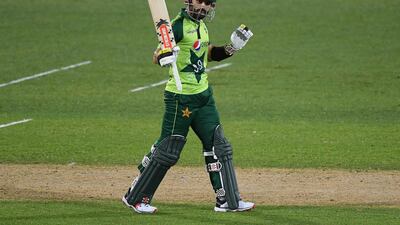 Mohammad Rizwan of Pakistan celebrates reaching fifty on Tuesday. Getty