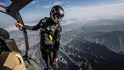 Ahmed Al Shehhi is training to safely command speeds of almost 300kph under a jet-powered carbon-fibre wing. XDubai / Predrag Vuckovic