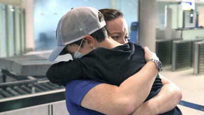 Luca Alexander Summers and his mother Lindsey, from Australia, are reunited after almost two months apart. The nine-year-old was staying with relatives in Sydney when flights were suspended on March 19. He thanked officials for 'trying hard to bring me back. I am very happy'. Wam