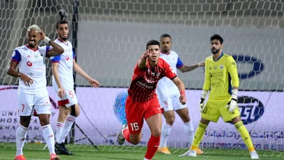 Mohammed Rabie after scoring in Al Jazira’s Arabian Gulf League win against Sharjah on Friday, February 26. Courtesy PLC