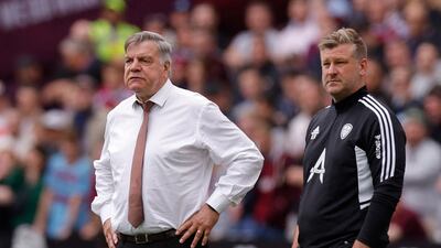 Leeds United manager Sam Allardyce and assistant manager Karl Robinson. Reuters
