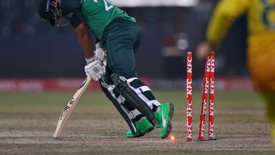 Pakistan's Imam-ul-Haq is bowled by Adam Zampa. AP