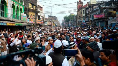 Protesters gather during demonstrations against India's new citizenship law in Allahabad. AFP