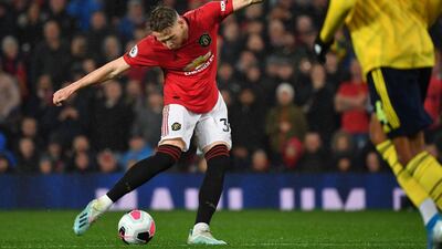 Manchester United midfielder Scott McTominay strikes the ball to open the scoring on the stroke of half time. AFP
