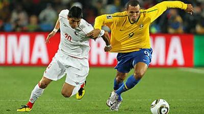 Luis Fabiano, right, the Brazil striker, has blossomed in this year's World Cup and is being fancied as the tournament's top scorer.