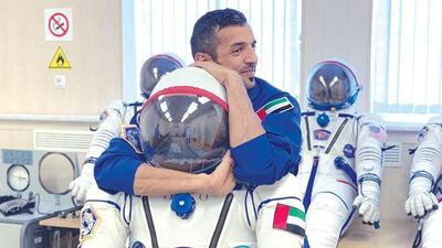 Sultan Al Neyadi demonstrates his martial-arts skills.