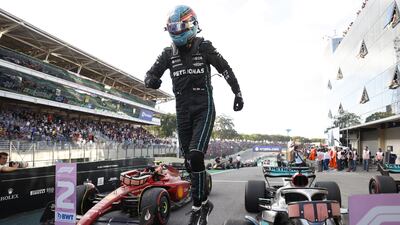 George Russell after winning the sprint race and claiming pole for the Brazilian Grand Prix. EPA
