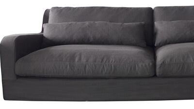 A dark coloured, sturdy sofa is a good option if you have young children; Dh6,235, Home & Soul Dubai