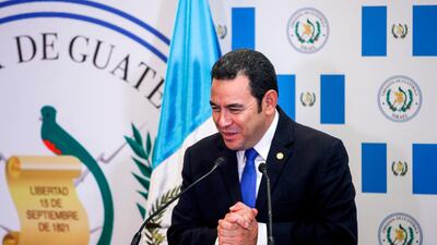 Guatemalan President Jimmy Morales speaks during the inauguration ceremony of Guatemala's embassy in Jerusalem on May 16, 2018. Ronen Zvulun / AFP