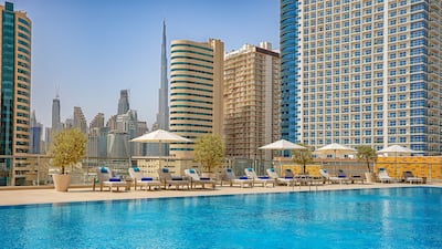 The hotel's 25-metre swimming pool and sundeck.