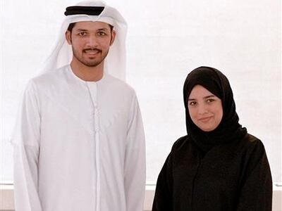 Siblings Bader, left, and Shooq Almaskari, Emirati sign language tour guides at Zayed National Museum. Photo: DCT Abu Dhabi