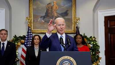 President Joe Biden speaks to reporters about Griner's release. Reuters