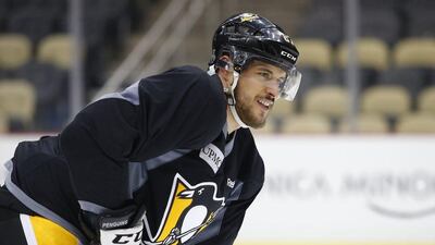 Sidney Crosby of the pittsburgh Penguins in action during the Stanley Cup final media day at the Consol Energy Centre in Pittsburgh, Pennsylvania. Justin Aller / Getty Images