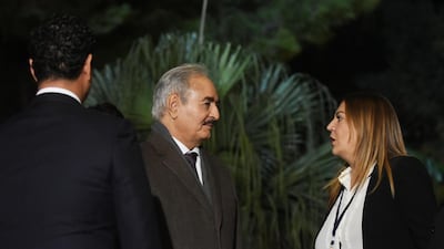 Khalifa Haftar arrives at the conference on Libya in Palermo, Sicily, on November 12, 2018. EPA