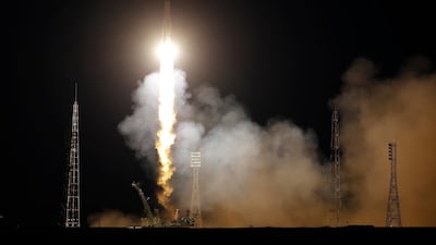 The Soyuz-FG rocket booster with Soyuz MS-15 space ship carrying a new crew to the International Space Station, ISS, blasts off at the Russian leased Baikonur cosmodrome, Kazakhsta. AP Photo