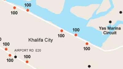 The thumbnail for the interactive map for the radars on the highways of Abu Dhabi.