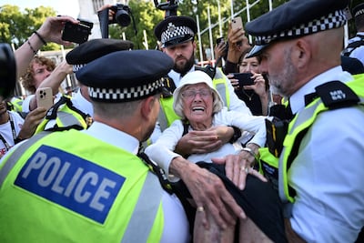 People protest against the UK's ban of the Palestine Action group. AFP