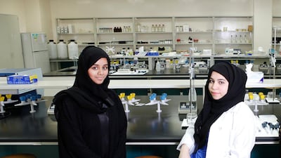From left, Reem Ali and Amira Ahmadi spent a month in Britain on research scholarships, giving them hands-on experience of techniques such as heart perfusion.