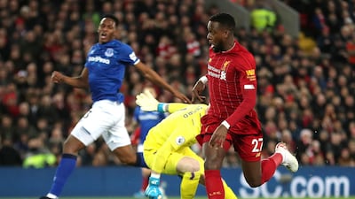 Liverpool's Divock Origi scores the first goal at Anfield. PA