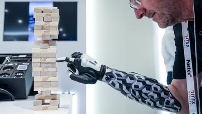 A robotic hand at the Etisalat stand at Gitex, which is being held at Dubai World Trade Centre. All photos: Leslie Pableo / The National
