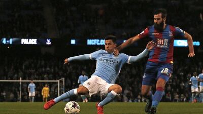 Manchester City’s Manu Garcia scores their fifth goal in a League Cup win over Crystal Palace in October, 2015. Garcia joined Sporting Gijon in the summer of 2019. AFP