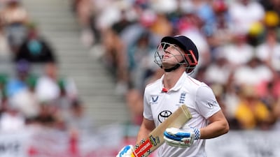 Frustrated England after Harry Brook after being out for a duck. Getty Images