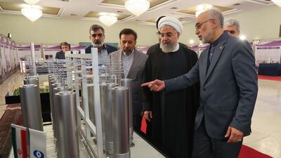 Iranian President Hassan Rouhani inspecting nuclear technology in Tehran, 9 April 2019. EPA