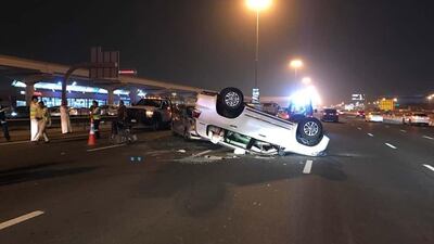 There were 1,163 traffic accidents reported during the wet weather in Dubai this weekend. Courtesy Dubai Police