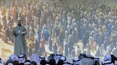 Sheikh Saif bin Zayed, Deputy Prime Minister and Minister of the Interior, addresses the World Governments Summit on Thursday. Antonie Robertson / The National