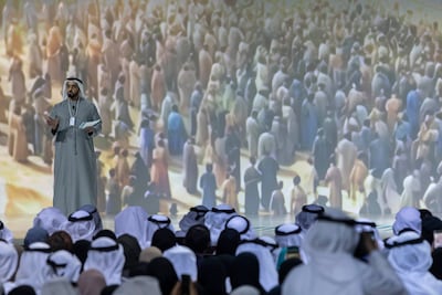 Sheikh Saif bin Zayed, Deputy Prime Minister and Minister of the Interior, addresses the World Governments Summit on Thursday. Antonie Robertson / The National