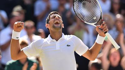 Novak Djokovic celebrates after beating South Africa's Kevin Anderson in 2018. AFP