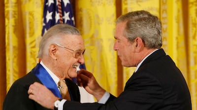 President George W. Bush presents the 2008 National Medals of Arts to Stan Lee, in 2008. AP Photo