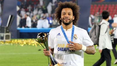 Marcelo celebrates with the Fifa Club World Cup in 2018 after winning the final against Al Ain in Abu Dhabi. EPA