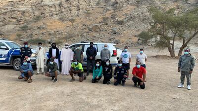 Nine people stranded in a Ras Al Khaimah valley were brought to safety by the police. Courtesy: Ras Al Khaimah Police