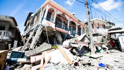 Damaged buildings in Los Cayos, Haiti, after a 7.2 magnitude quake struck in August 2021, killing more than 2,200