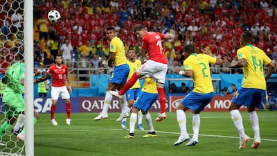 Match 11: Switzerland's Steven Zuber finds the net against Brazil. Reuters