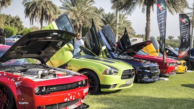 Some of the 300-plus cars that attended Street Meet at Abu Dhabi City Golf Club. Leslie Pableo for The National