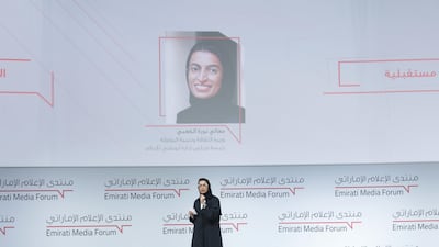 Noura Al Kaabi, Minister of Culture & Knowledge Development and Chairperson of Abu Dhabi Media speaks at the Emirates Media Forum in Dubai. All photos by Navin Khianey for The National