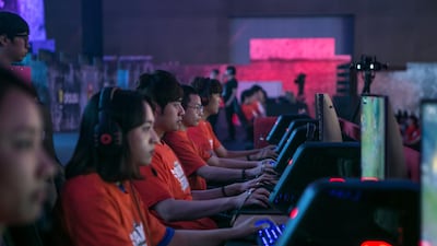 Gamers of the SK Telecom professional video-game team play during a tournament at the 5GX Game Festival in Goyang, South Korea. Bloomberg
